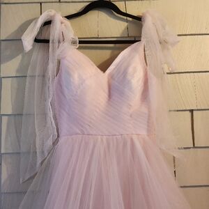 Beautiful Blush Pink Gown, Tulle Layers and Bows, Lace-up, Floor length Maxi